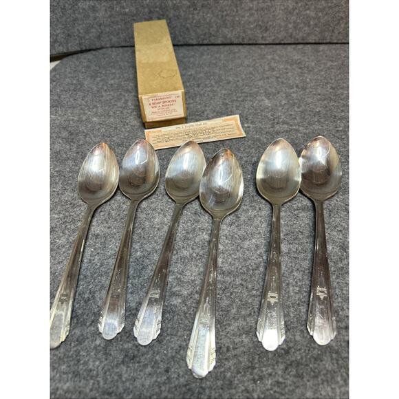Rogers Oneida PARAMOUNT Overlaid Silverplate Flatware 6 PC Soup Spoons In Box - Picture 1 of 7